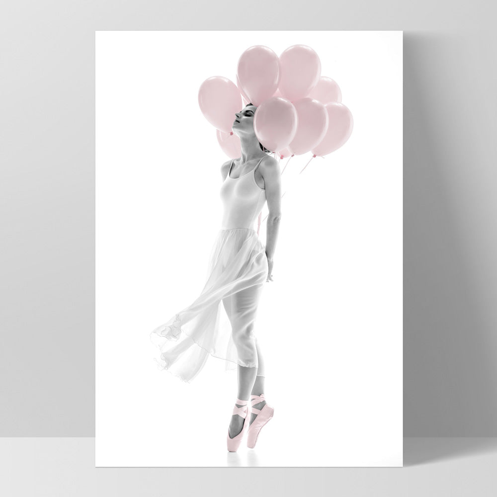 Pink Balloon Ballet II  - Art Print, Poster, Stretched Canvas, or Framed Wall Art Print, shown as a stretched canvas or poster without a frame