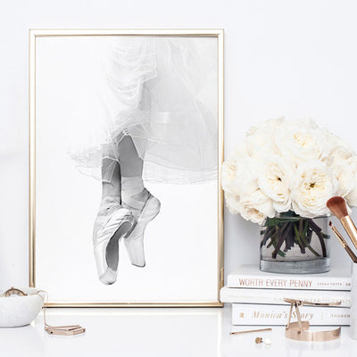 Ballerina Tiptoes I - Art Print, Poster, Stretched Canvas or Framed Wall Art, shown framed in a room
