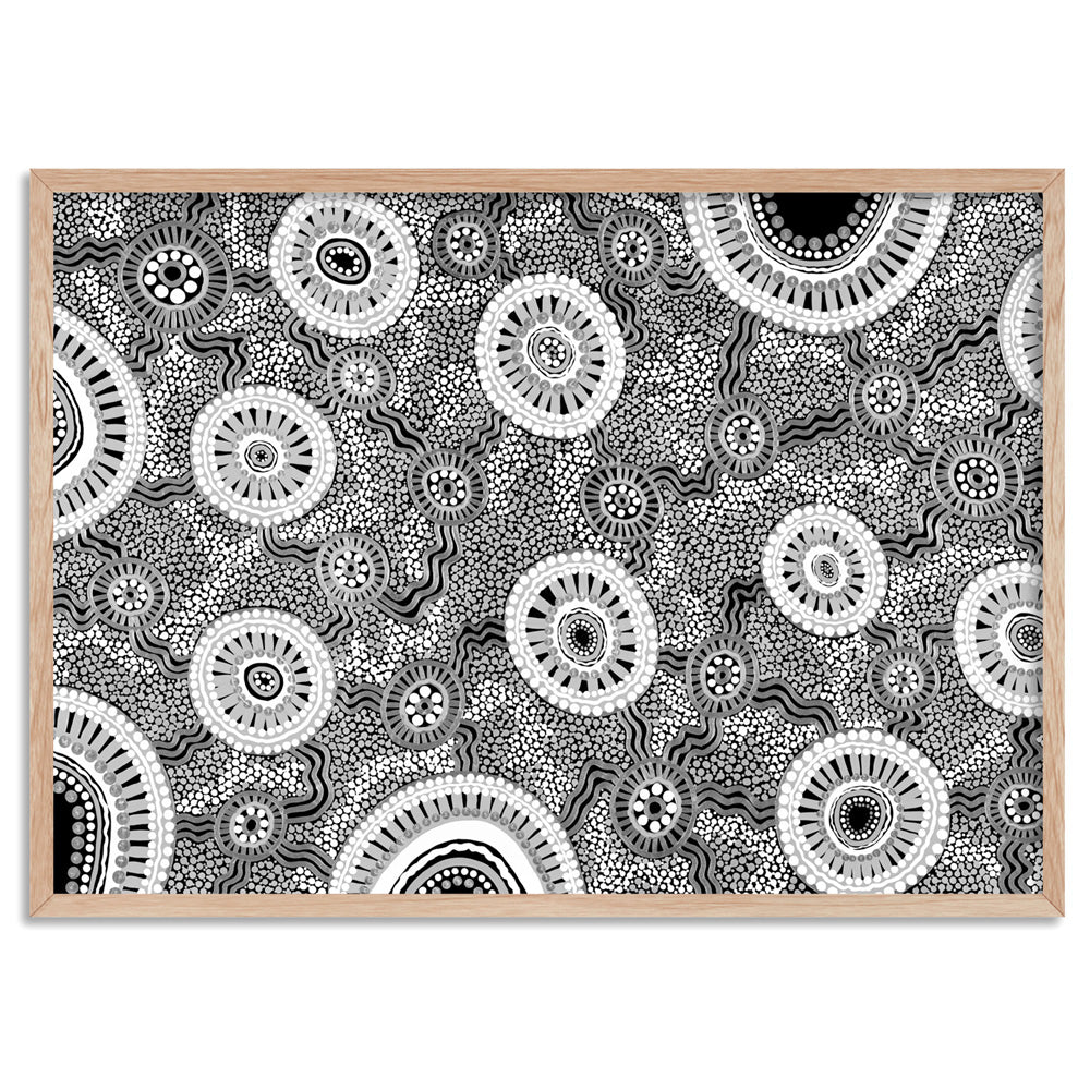 Connected Dreams in Landscape B&W - Art Print by Leah Cummins, Poster, Stretched Canvas, or Framed Wall Art Print, shown in a natural timber frame