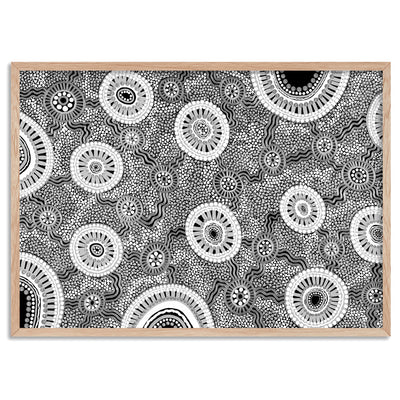 Connected Dreams in Landscape B&W - Art Print by Leah Cummins, Poster, Stretched Canvas, or Framed Wall Art Print, shown in a natural timber frame