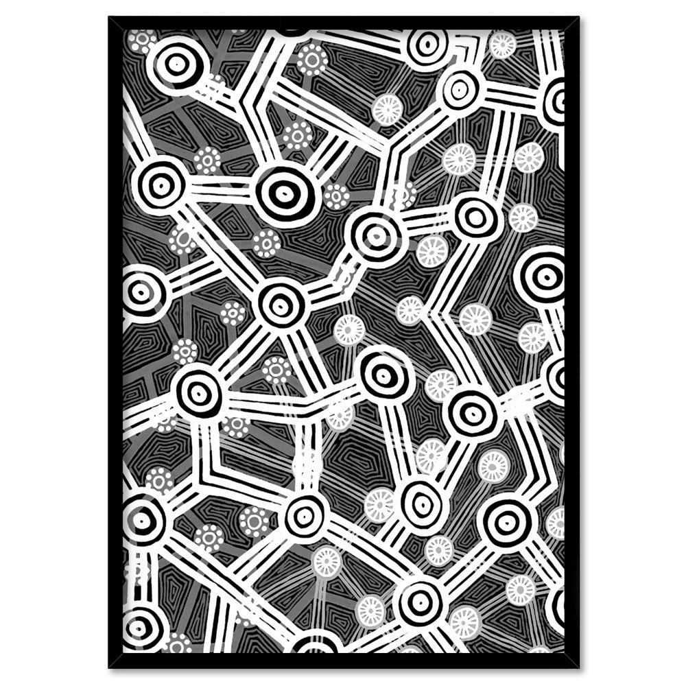 Connected Journey I B&W - Art Print by Leah Cummins, Poster, Stretched Canvas, or Framed Wall Art Print, shown in a black frame