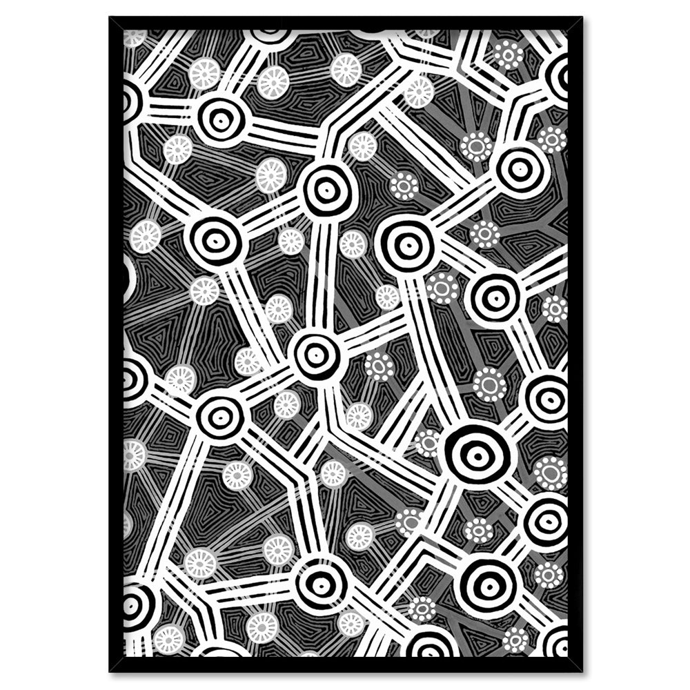 Connected Journey II B&W - Art Print by Leah Cummins, Poster, Stretched Canvas, or Framed Wall Art Print, shown in a black frame