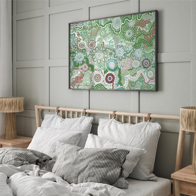 Country in Colour Green - Art Print by Leah Cummins, Poster, Stretched Canvas or Framed Wall Art Prints, shown framed in a room