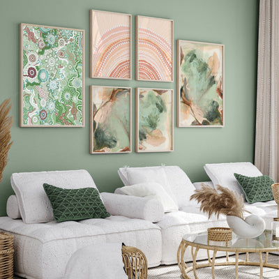 Country in Colour Green - Art Print by Leah Cummins, Poster, Stretched Canvas or Framed Wall Art, shown framed in a home interior space