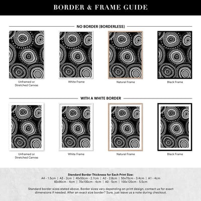 Dancing Bora Rings I B&W - Art Print by Leah Cummins, Poster, Stretched Canvas or Framed Wall Art, Showing White , Black, Natural Frame Colours, No Frame (Unframed) or Stretched Canvas, and With or Without White Borders