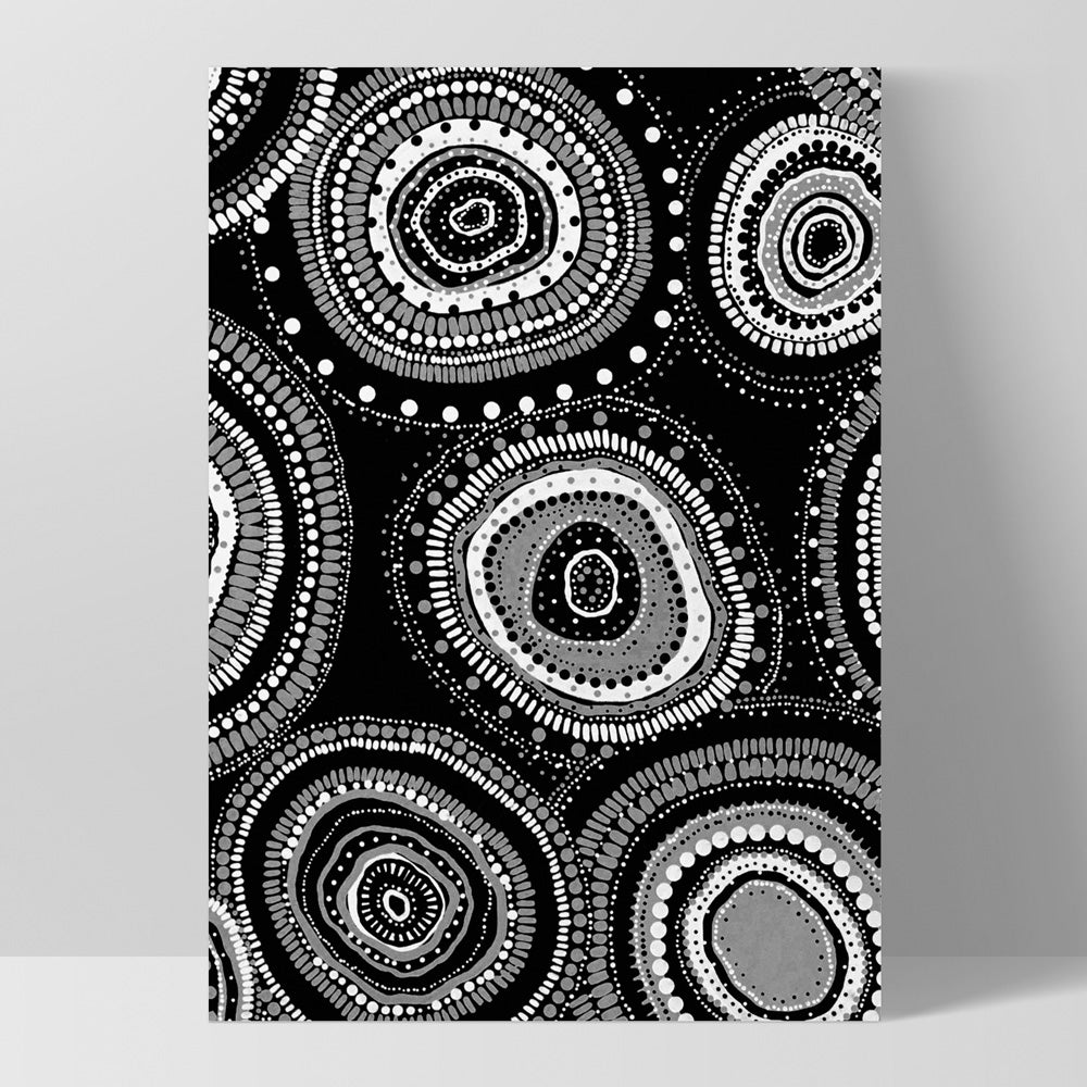 Dancing Bora Rings I B&W - Art Print by Leah Cummins, Poster, Stretched Canvas, or Framed Wall Art Print, shown as a stretched canvas or poster without a frame
