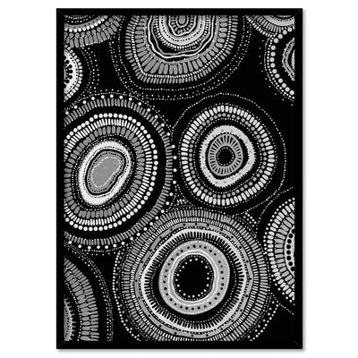 Dancing Bora Rings II B&W - Art Print by Leah Cummins, Poster, Stretched Canvas, or Framed Wall Art Print, shown in a black frame