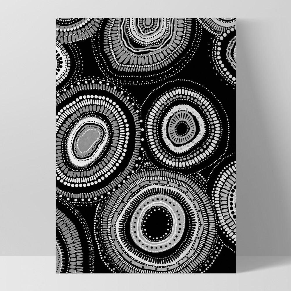 Dancing Bora Rings II B&W - Art Print by Leah Cummins, Poster, Stretched Canvas, or Framed Wall Art Print, shown as a stretched canvas or poster without a frame