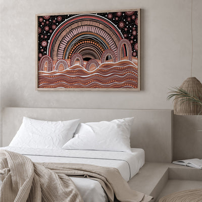 Windha Wiyala Night Sky in Landscape II - Art Print by Leah Cummins, Poster, Stretched Canvas or Framed Wall Art Prints, shown framed in a room