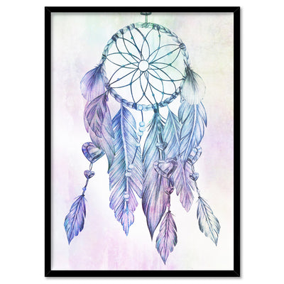 Dreamcatcher in Rainbow - Art Print, Poster, Stretched Canvas, or Framed Wall Art Print, shown in a black frame