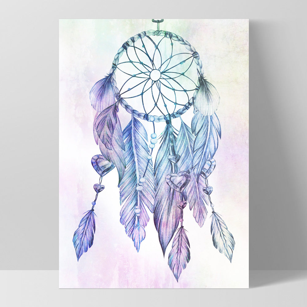 Dreamcatcher in Rainbow - Art Print, Poster, Stretched Canvas, or Framed Wall Art Print, shown as a stretched canvas or poster without a frame