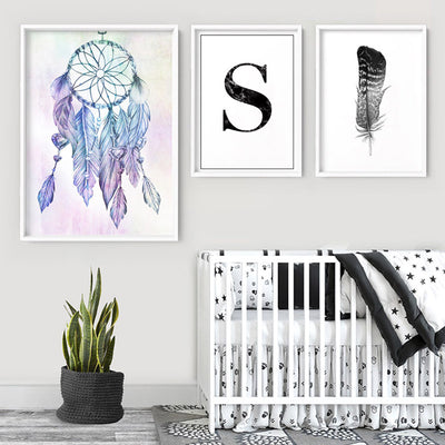 Dreamcatcher in Rainbow - Art Print, Poster, Stretched Canvas or Framed Wall Art, shown framed in a home interior space