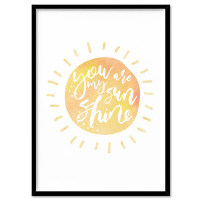 Pastel Bohemian Sun | You are my Sunshine - Art Print, Poster, Stretched Canvas, or Framed Wall Art Print, shown in a black frame