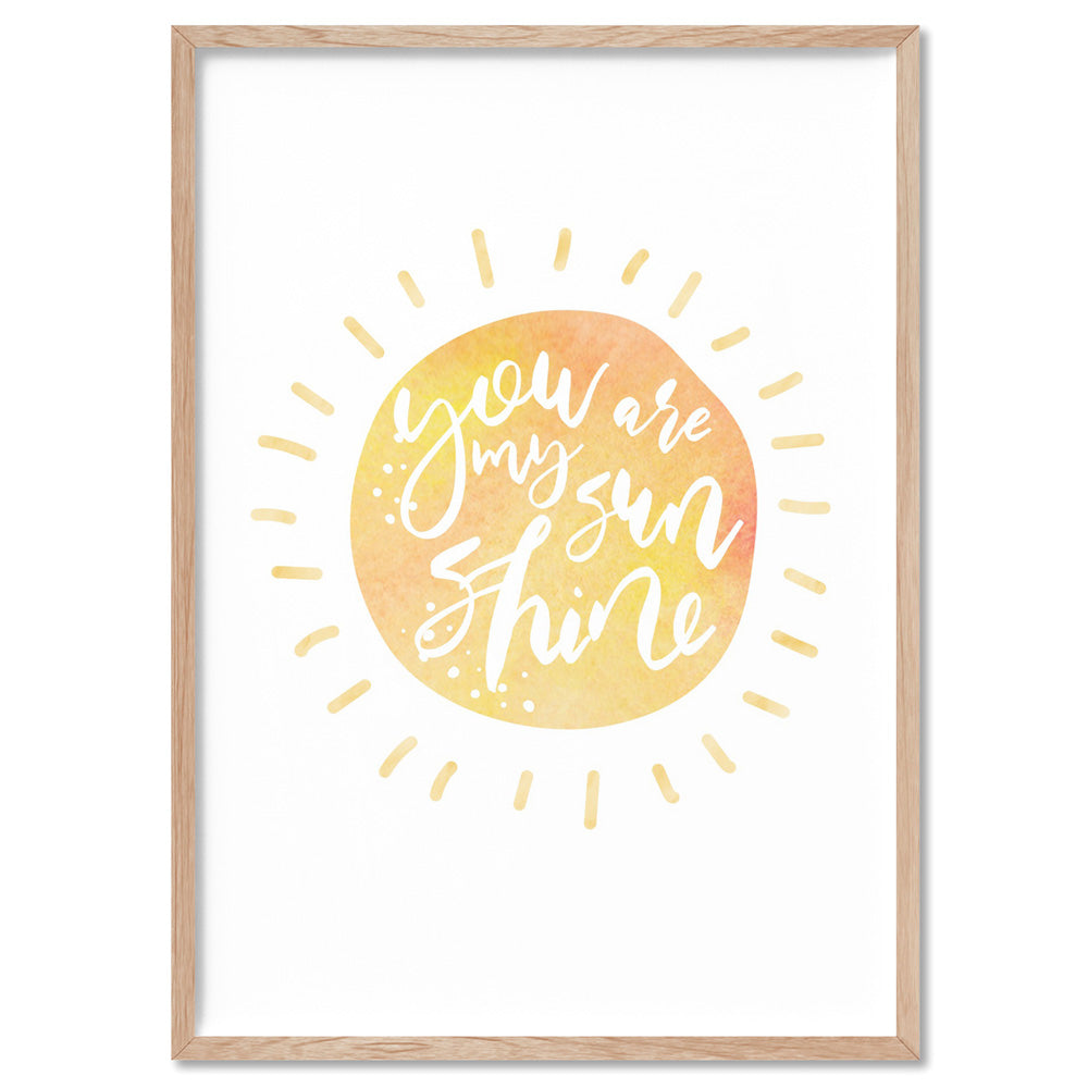 Pastel Bohemian Sun | You are my Sunshine - Art Print, Poster, Stretched Canvas, or Framed Wall Art Print, shown in a natural timber frame