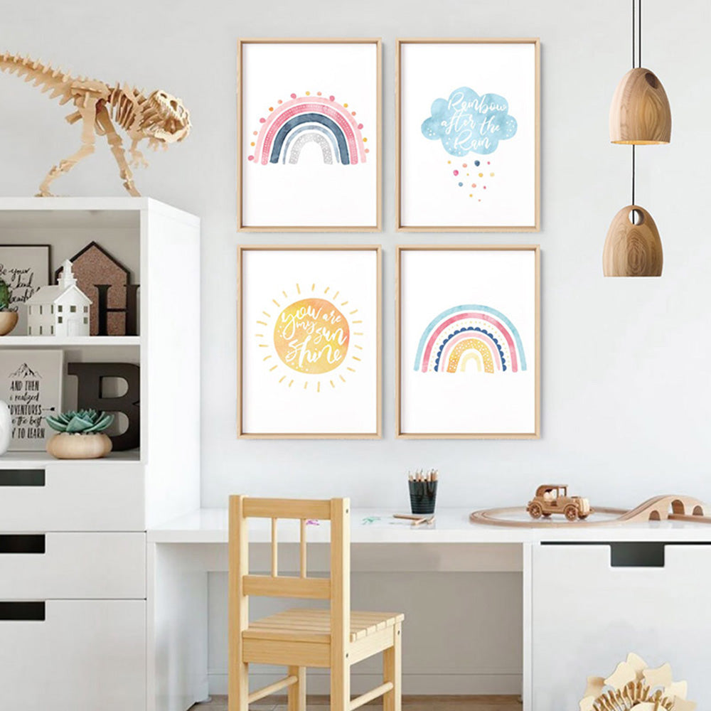Pastel Bohemian Sun | You are my Sunshine - Art Print, Poster, Stretched Canvas or Framed Wall Art, shown framed in a home interior space