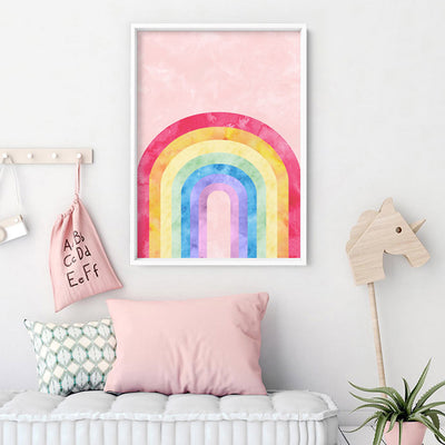 Watercolour Rainbow Blush - Art Print, Poster, Stretched Canvas or Framed Wall Art Prints, shown framed in a room