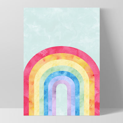 Watercolour Rainbow Teal - Art Print, Poster, Stretched Canvas, or Framed Wall Art Print, shown as a stretched canvas or poster without a frame