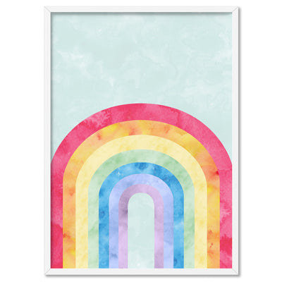 Watercolour Rainbow Teal - Art Print, Poster, Stretched Canvas, or Framed Wall Art Print, shown in a white frame