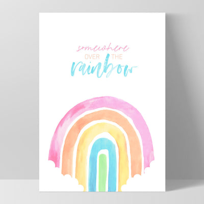 Pastel Rainbow Quote | Somewhere Over the Rainbow - Art Print, Poster, Stretched Canvas, or Framed Wall Art Print, shown as a stretched canvas or poster without a frame