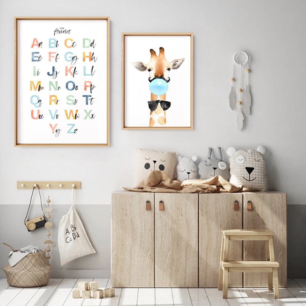 The Alphabet | Kids Upper & Lowercase Characters - Art Print, Poster, Stretched Canvas or Framed Wall Art, shown framed in a home interior space
