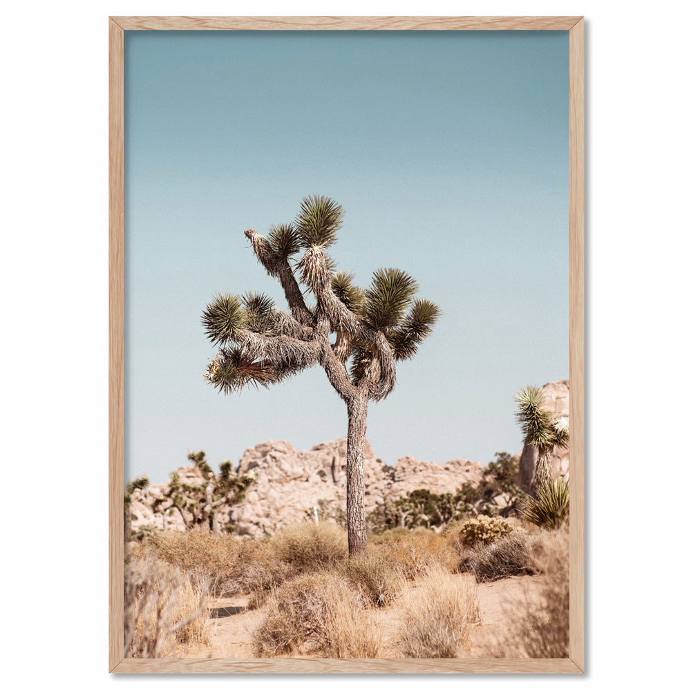 Joshua Tree Desert Landscape II - Art Print, Poster, Stretched Canvas, or Framed Wall Art Print, shown in a natural timber frame