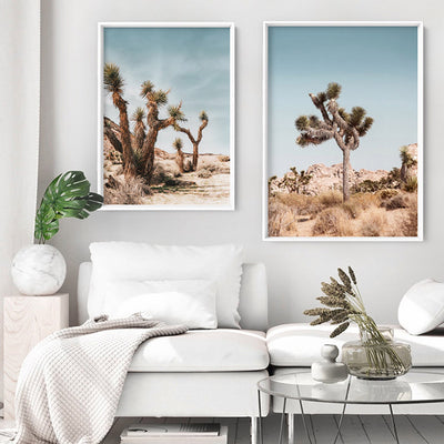 Joshua Tree Desert Landscape II - Art Print, Poster, Stretched Canvas or Framed Wall Art, shown framed in a home interior space