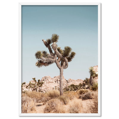 Joshua Tree Desert Landscape II - Art Print, Poster, Stretched Canvas, or Framed Wall Art Print, shown in a white frame