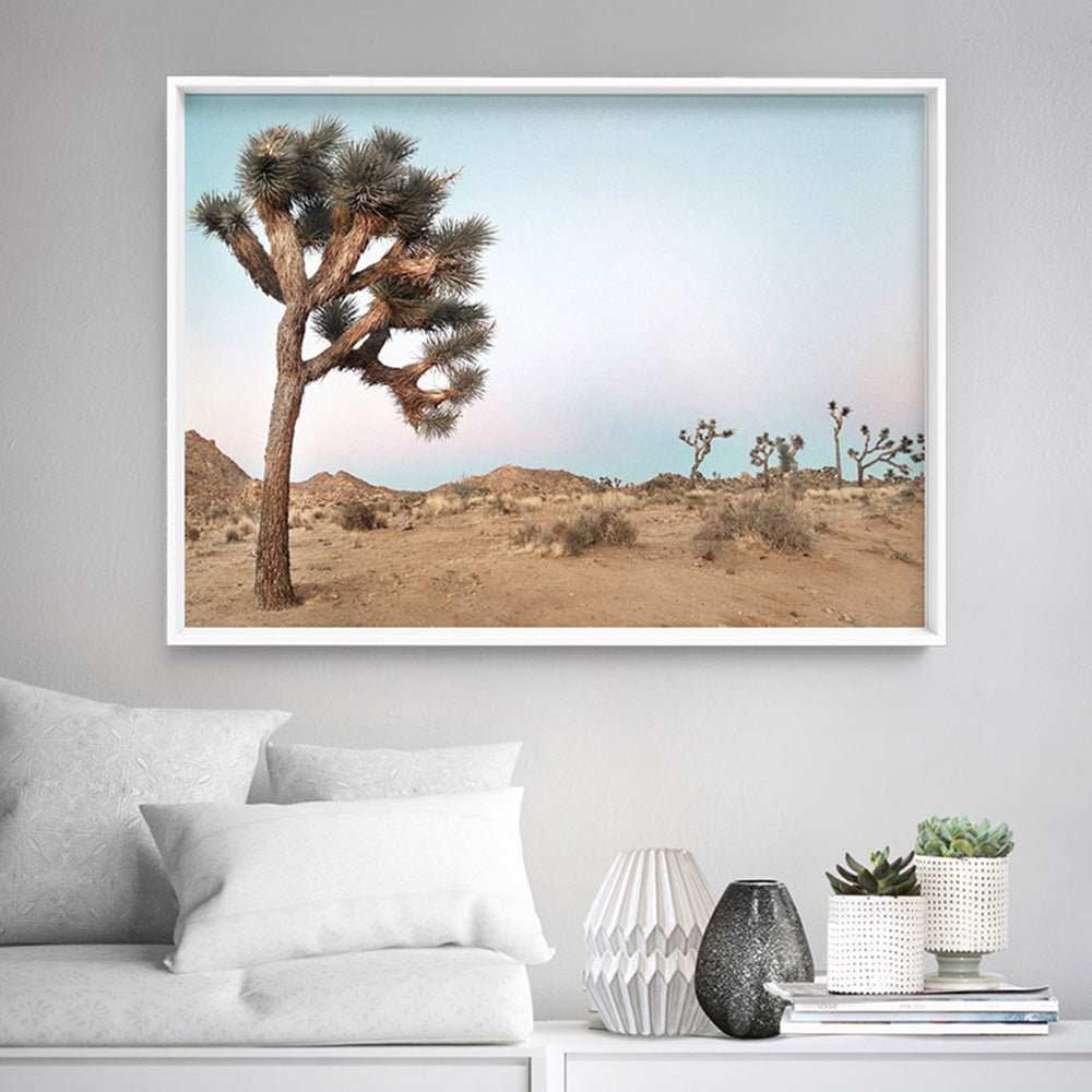 Joshua Tree Desert Landscape III - Art Print, Poster, Stretched Canvas or Framed Wall Art, shown framed in a room