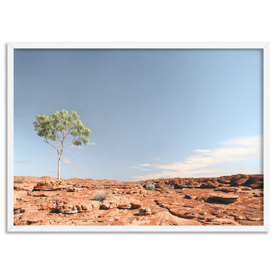 Lone Gumtree Outback View I - Art Print, Poster, Stretched Canvas, or Framed Wall Art Print, shown in a white frame