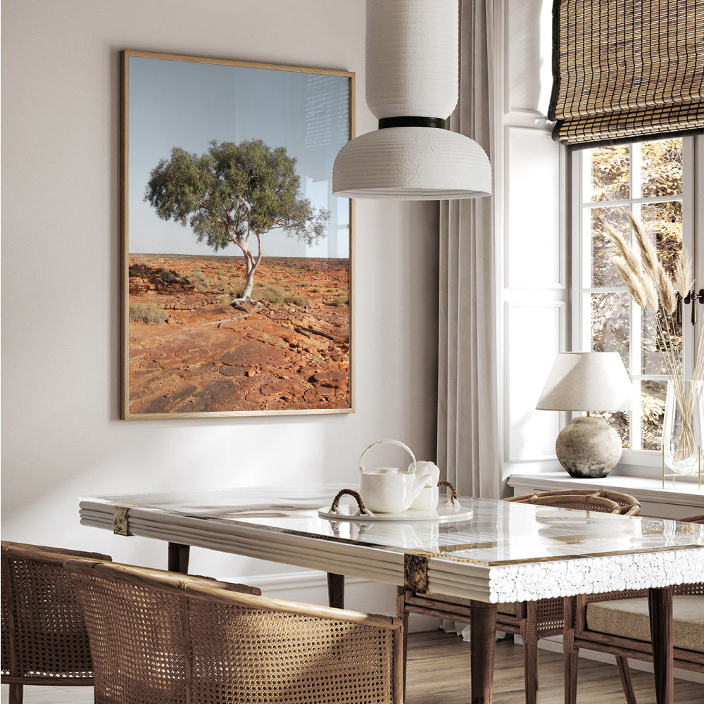 Lone Gumtree Outback View II - Art Print, Poster, Stretched Canvas or Framed Wall Art Prints, shown framed in a room