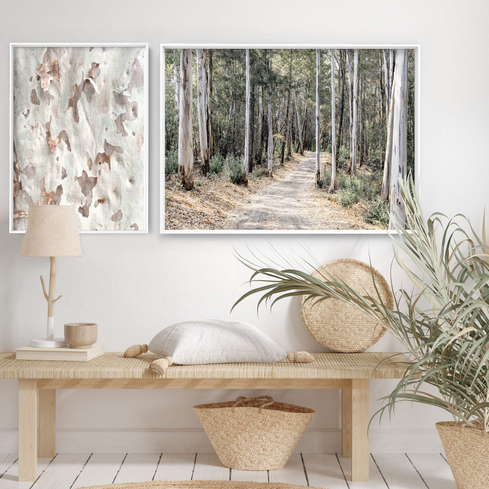 Into the Gumtrees - Art Print, Poster, Stretched Canvas or Framed Wall Art, shown framed in a home interior space