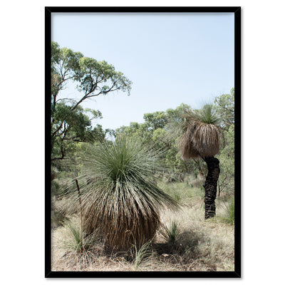 Australian Bush Grass Trees I - Art Print, Poster, Stretched Canvas, or Framed Wall Art Print, shown in a black frame