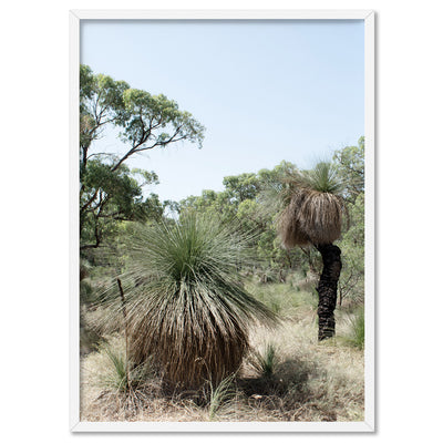 Australian Bush Grass Trees I - Art Print, Poster, Stretched Canvas, or Framed Wall Art Print, shown in a white frame