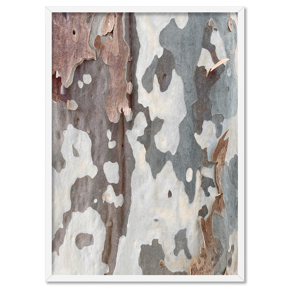 Gumtree | Blue Gum Bark I - Art Print, Poster, Stretched Canvas, or Framed Wall Art Print, shown in a white frame