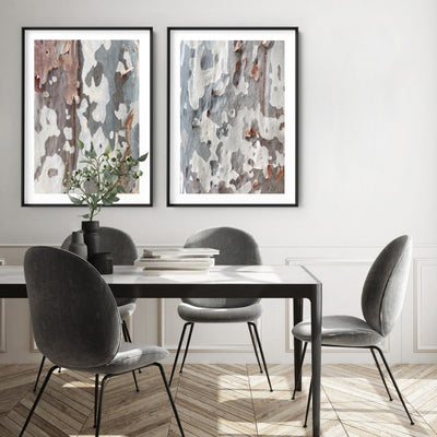 Gumtree | Blue Gum Bark II - Art Print, Poster, Stretched Canvas or Framed Wall Art, shown framed in a home interior space