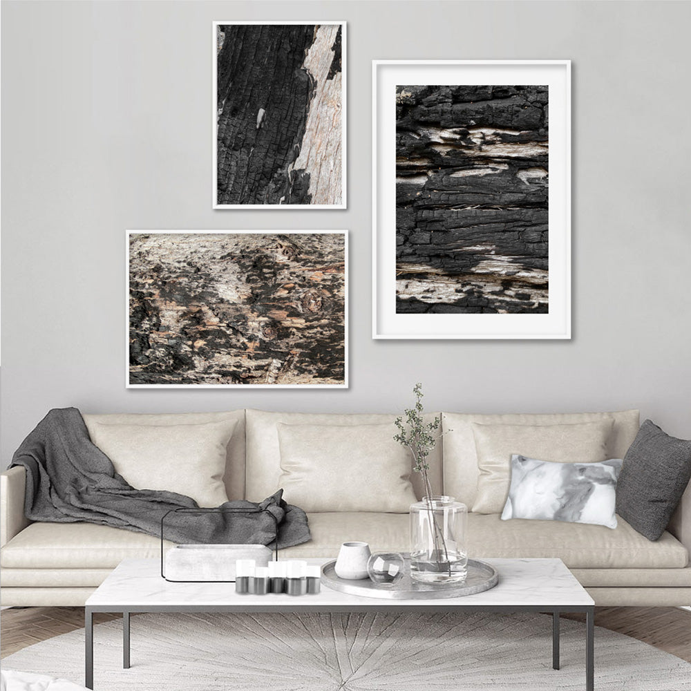 Gumtree | Burnt Ironbark - Art Print, Poster, Stretched Canvas or Framed Wall Art, shown framed in a home interior space
