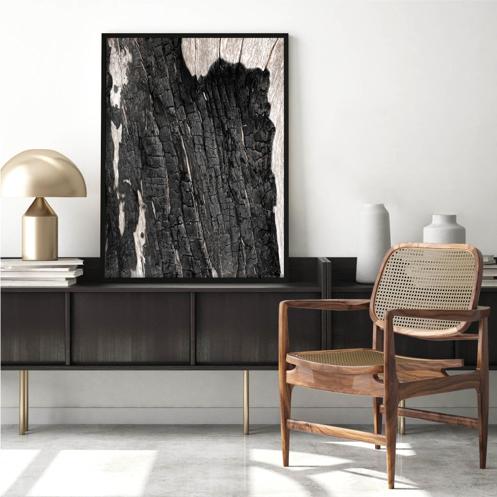 Gumtree | Charred Eucalypt I - Art Print, Poster, Stretched Canvas or Framed Wall Art Prints, shown framed in a room