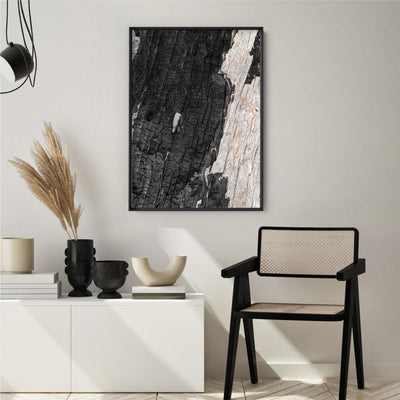 Gumtree | Charred Eucalypt III - Art Print, Poster, Stretched Canvas or Framed Wall Art Prints, shown framed in a room