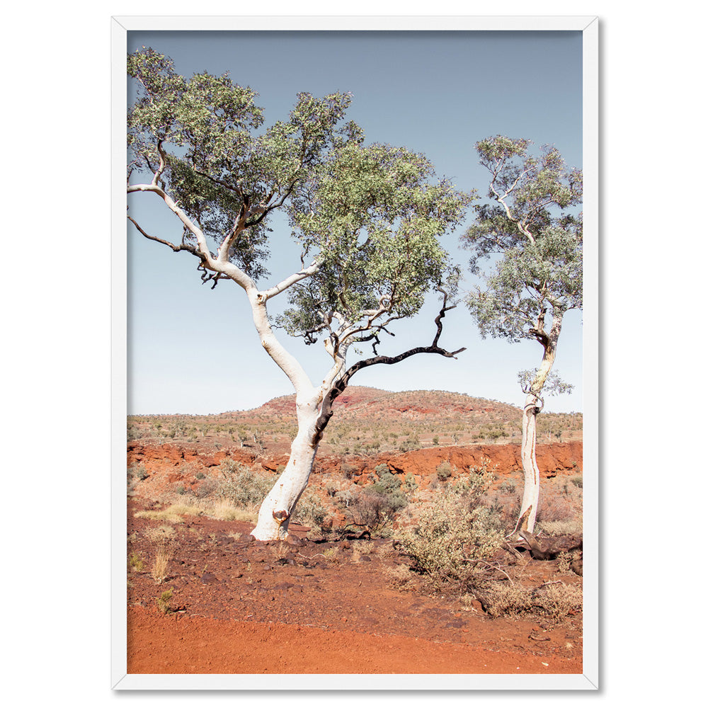 Gumtree Outback View III - Art Print, Poster, Stretched Canvas, or Framed Wall Art Print, shown in a white frame