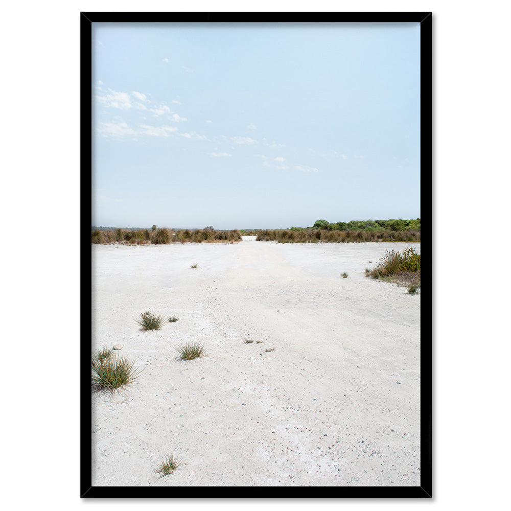 Salt Flats Landscape II - Art Print, Poster, Stretched Canvas, or Framed Wall Art Print, shown in a black frame