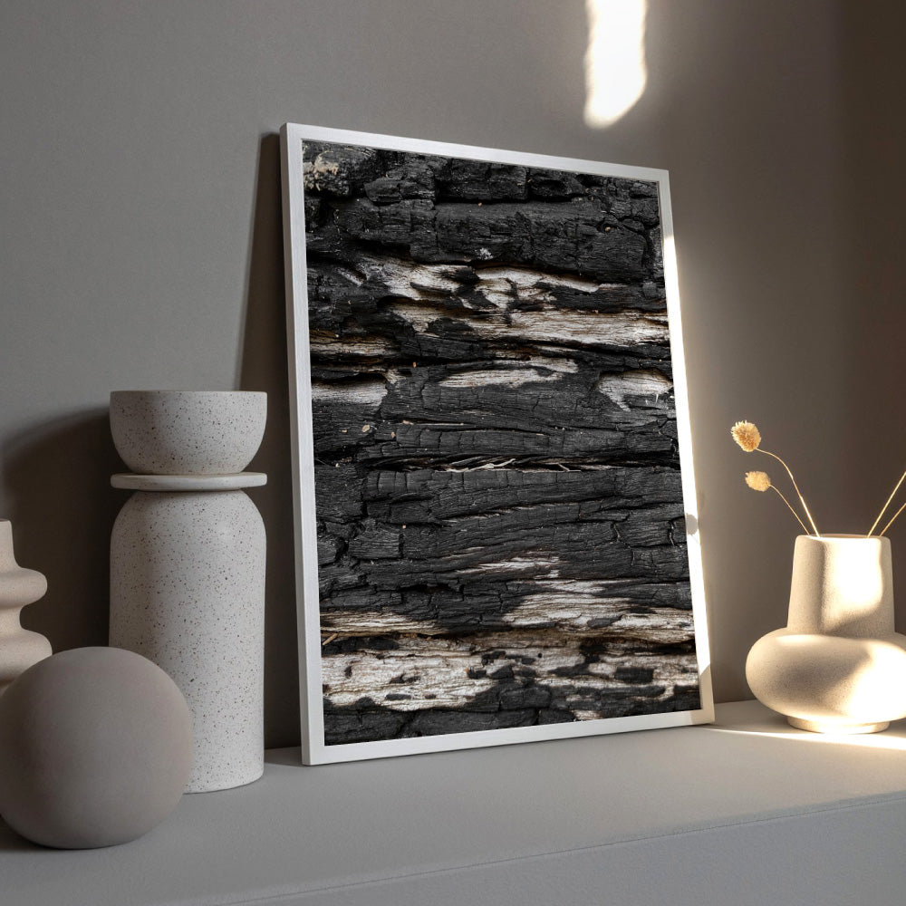 Gumtree | Charred Eucalypt V - Art Print, Poster, Stretched Canvas or Framed Wall Art Prints, shown framed in a room