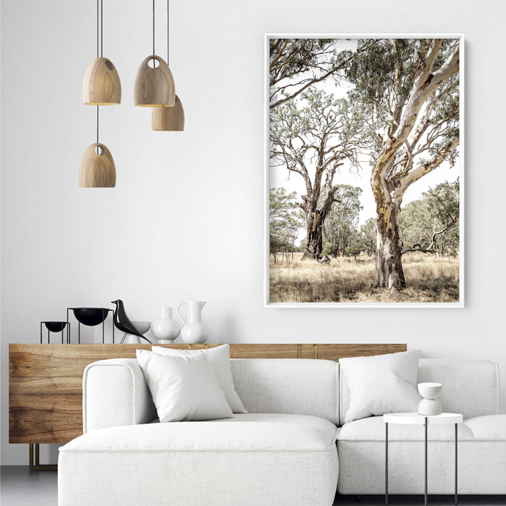 Among the Gumtrees III - Art Print, Poster, Stretched Canvas or Framed Wall Art Prints, shown framed in a room