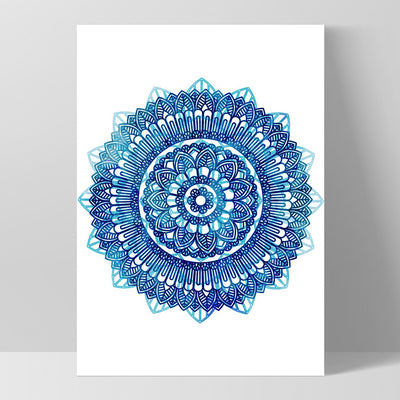Mandala Watercolour Blues II - Art Print, Poster, Stretched Canvas, or Framed Wall Art Print, shown as a stretched canvas or poster without a frame