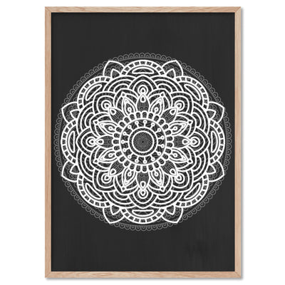 Mandala in Charcoal & White - Art Print, Poster, Stretched Canvas, or Framed Wall Art Print, shown in a natural timber frame