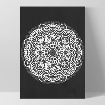 Mandala in Charcoal & White - Art Print, Poster, Stretched Canvas, or Framed Wall Art Print, shown as a stretched canvas or poster without a frame