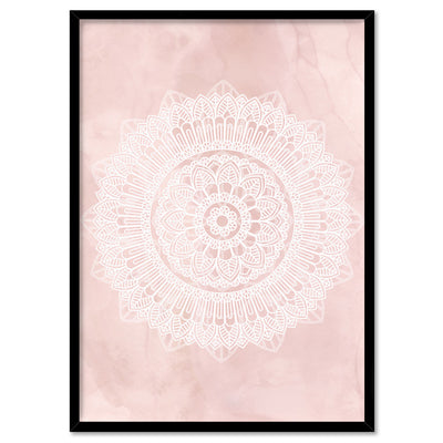 Mandala in Blush - Art Print, Poster, Stretched Canvas, or Framed Wall Art Print, shown in a black frame