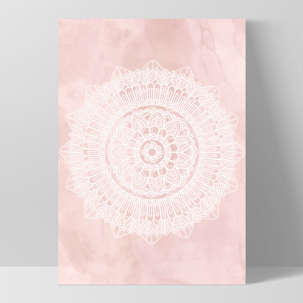 Mandala in Blush - Art Print, Poster, Stretched Canvas, or Framed Wall Art Print, shown as a stretched canvas or poster without a frame