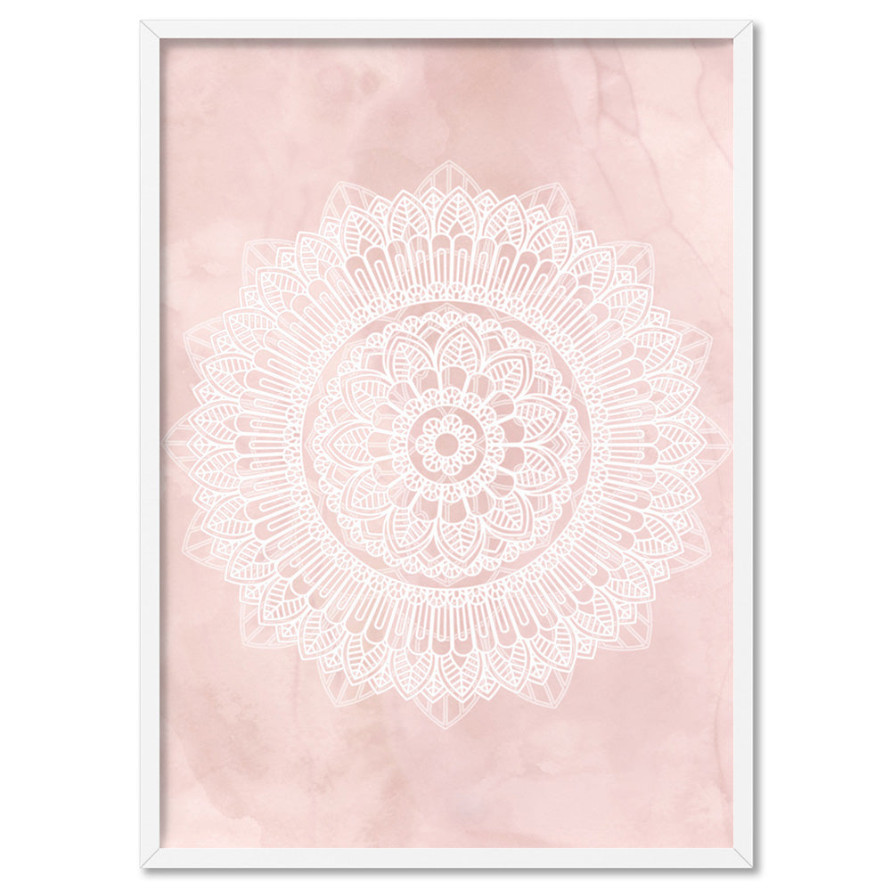 Mandala in Blush - Art Print, Poster, Stretched Canvas, or Framed Wall Art Print, shown in a white frame