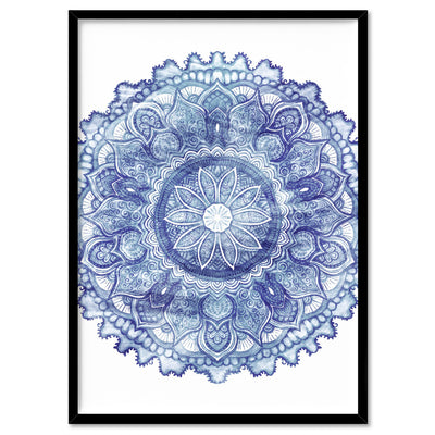 Mandala in Distressed Nautical Watercolours - Art Print, Poster, Stretched Canvas, or Framed Wall Art Print, shown in a black frame