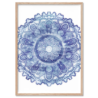 Mandala in Distressed Nautical Watercolours - Art Print, Poster, Stretched Canvas, or Framed Wall Art Print, shown in a natural timber frame